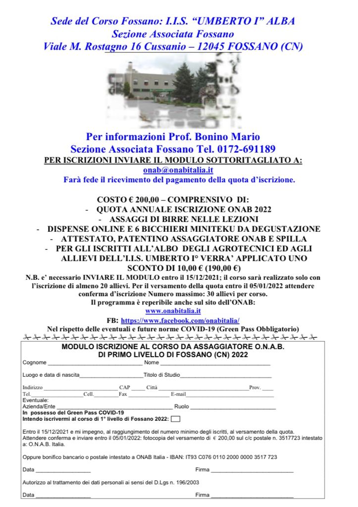 Modulo Iscrizione Corso ONAB 2022